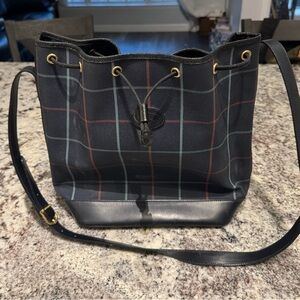 Burberrys Navy blue Plaid Leather Bucket bag
